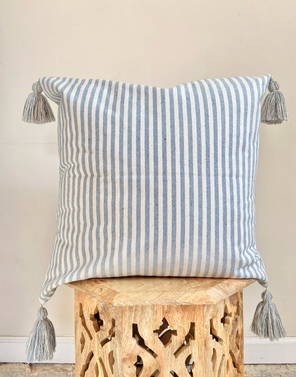 Coastal Style White and Blue Stripe Pillow Cover