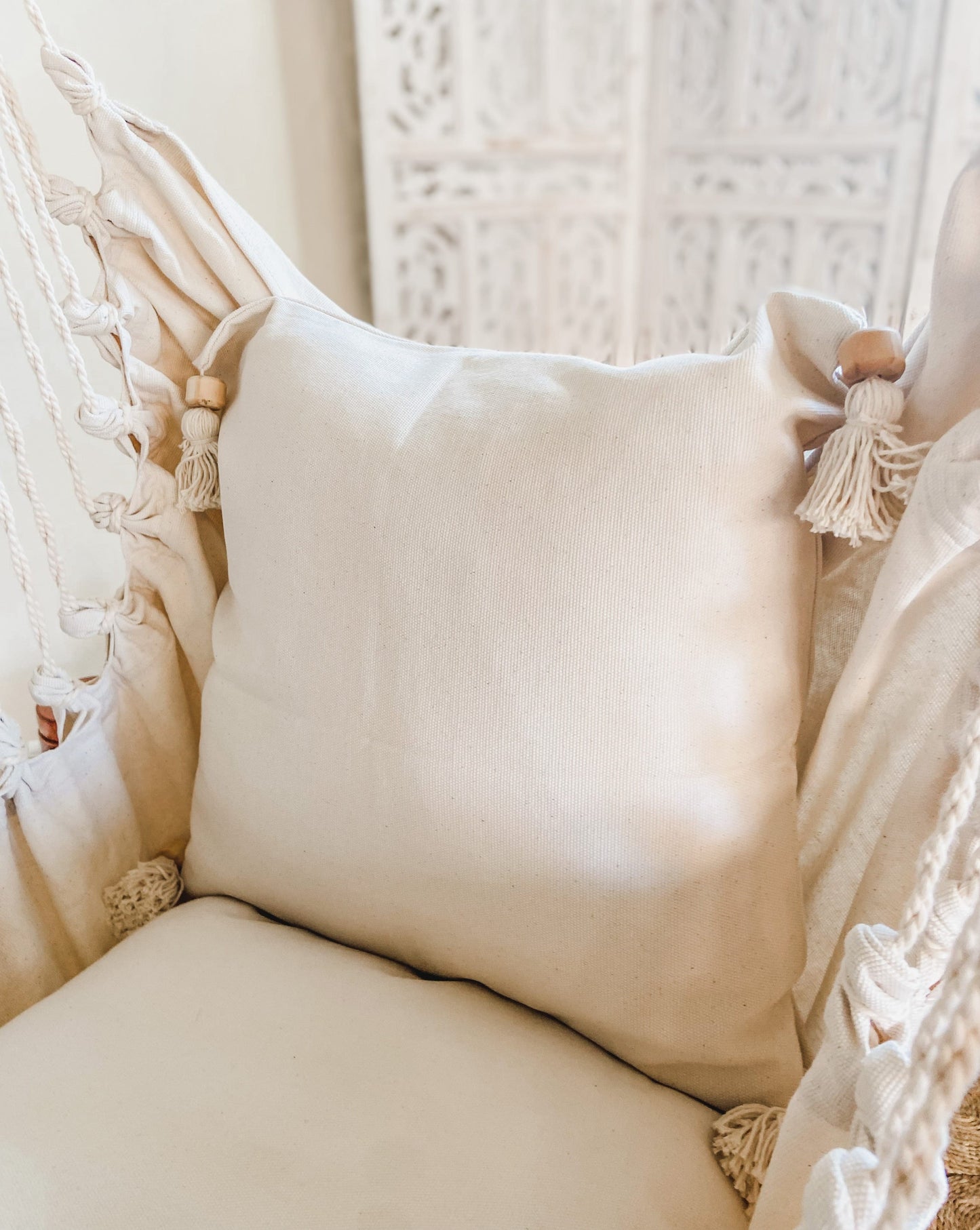 Ivory White Tassel Pillow with wood beads