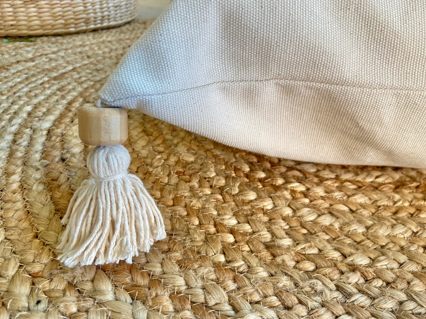 Ivory White Tassel Pillow with wood beads