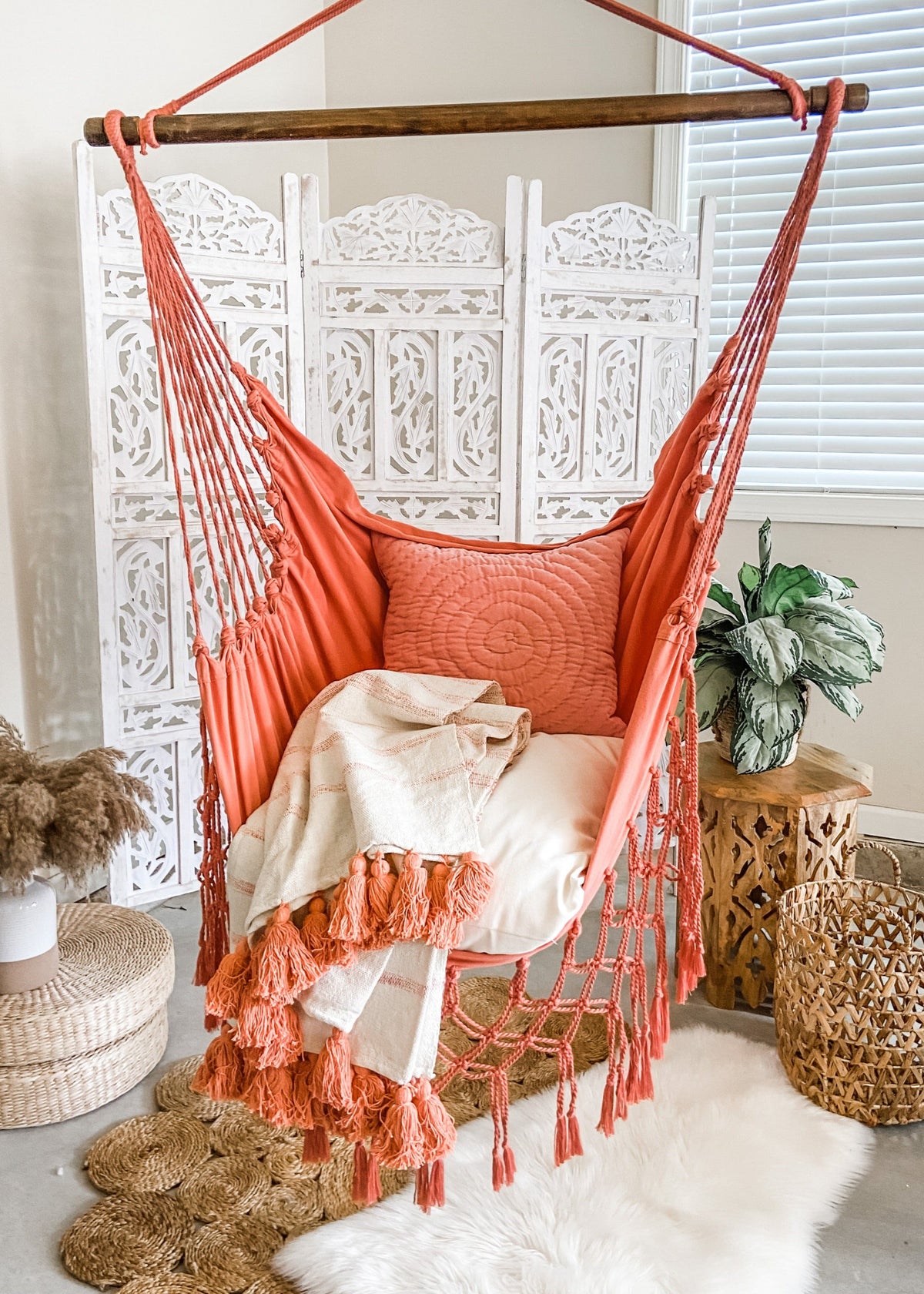 Pink Macrame Hammock Swing Chair : Indoor Hanging Chair For Bedroom