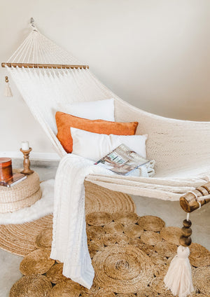 White Woven Hammock With Wood Spreaders