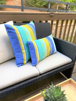 Blue Green Striped Throw Pillow