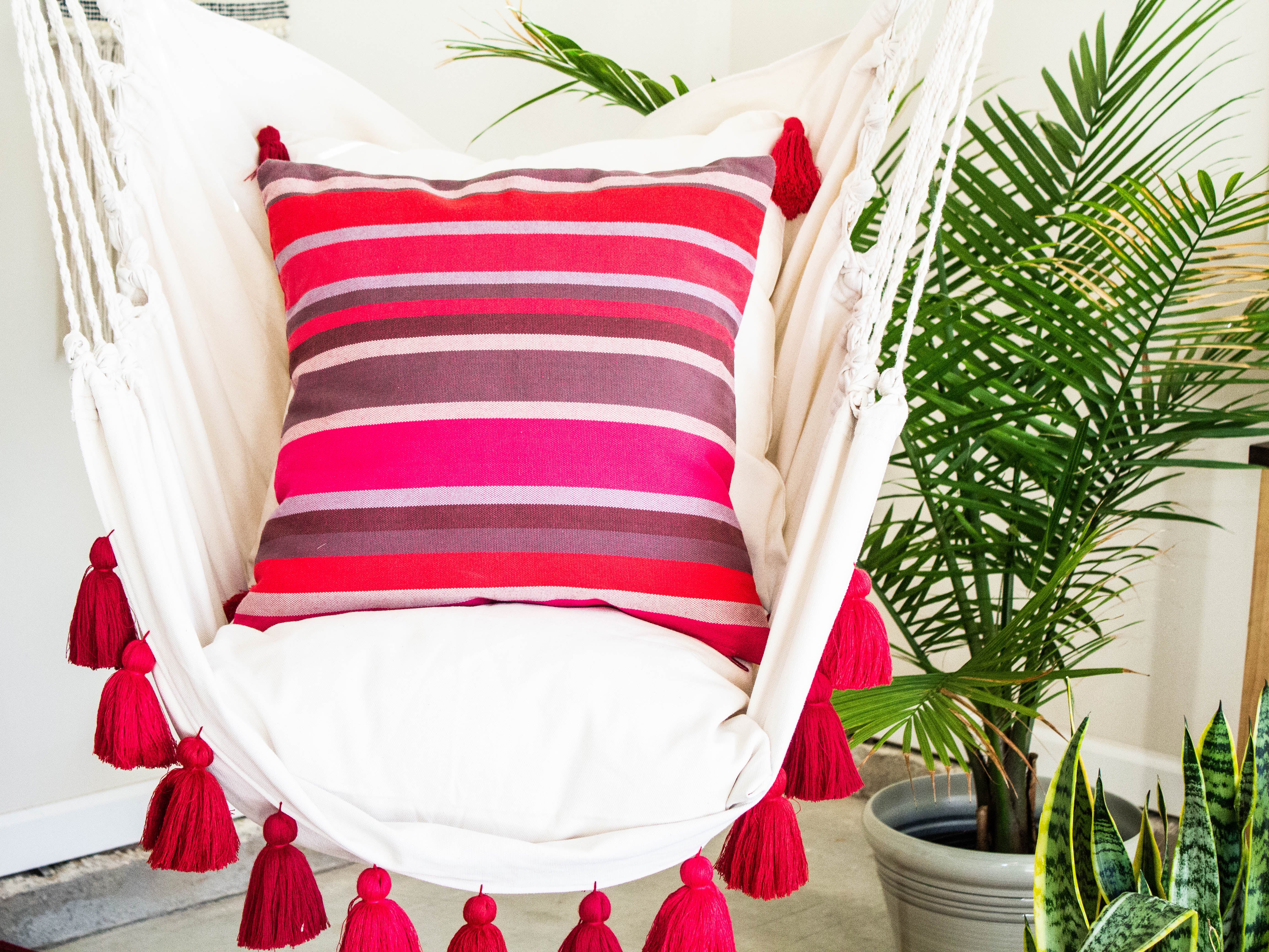pink red stripe pillow cover