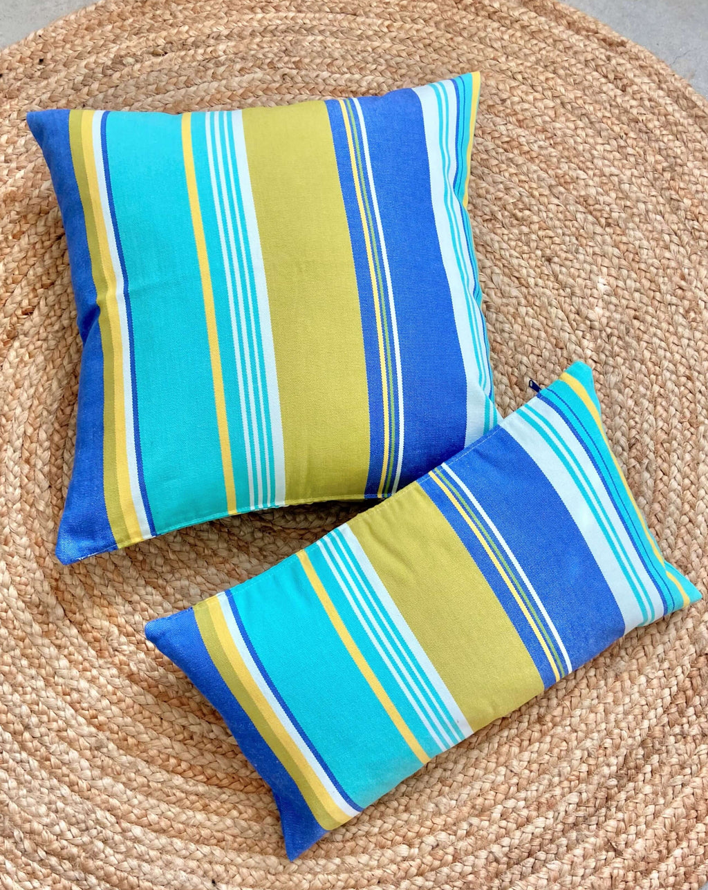 Blue Green Striped Throw Pillow