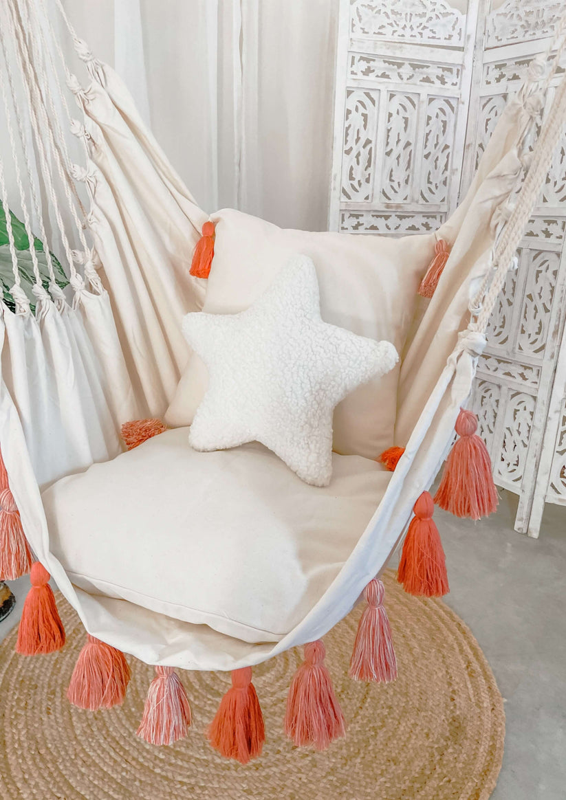 Pink Hanging Chair Bedroom Swing With Tassels Boho Hanging Chair