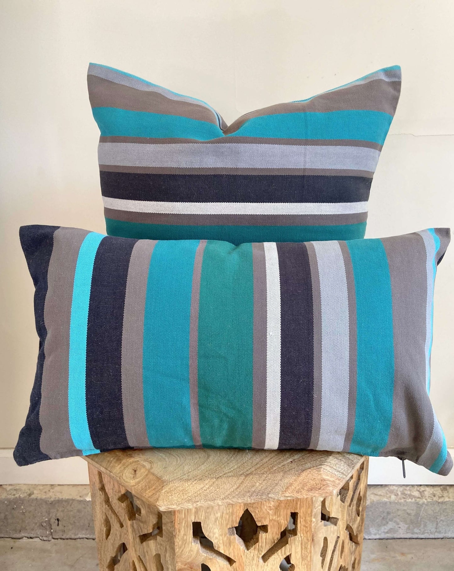 Turquoise Blue Striped Pillow