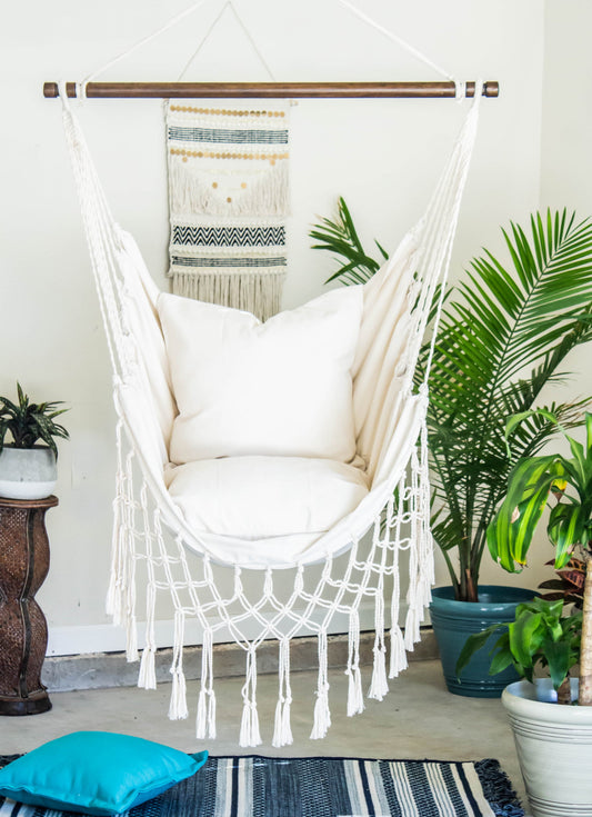 White Macrame Hammock Chair Swing