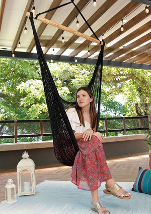black woven hammock swing chair