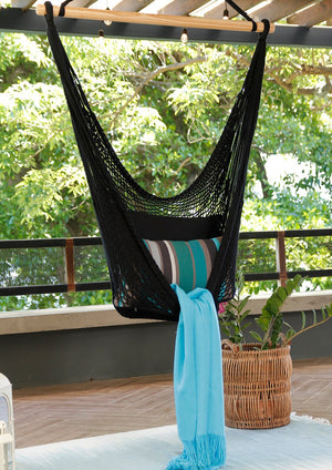 black woven hammock swing chair